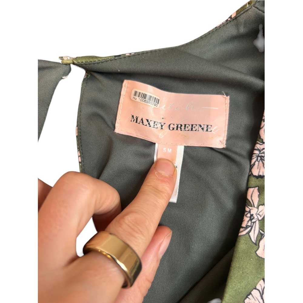 Maxey Greene Floral Wide Leg Jumpsuit Long Sleeve Olive Green Women Size Small - Picture 4 of 6